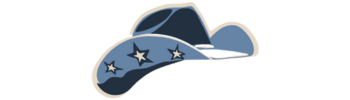 A steel blue cowgirl hat icon with stars on the brim.