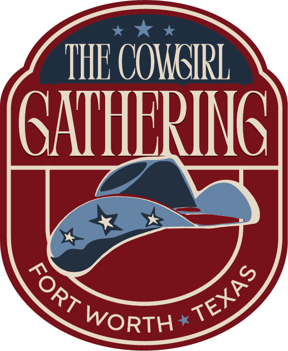 A red and navy blue logo featuring a cowgirl hat for the the Cowgirl Gathering.