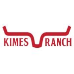 A red longhorn brand logo with lettering for Kimes Ranch.