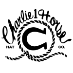 A round logo for Charlie One Horse, there is a rope laid out in a circle around a sideways horseshoe.