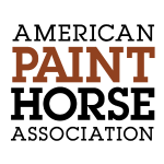 The words American Paint Horse Association stacked on top of each other, the world Paint is rust colored, the rest is black.